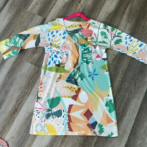 Atelier 5-By Gosde Yilmaz Stretchy Sheath Ruffle Dress Multi-Color 3/4 Sleeve M